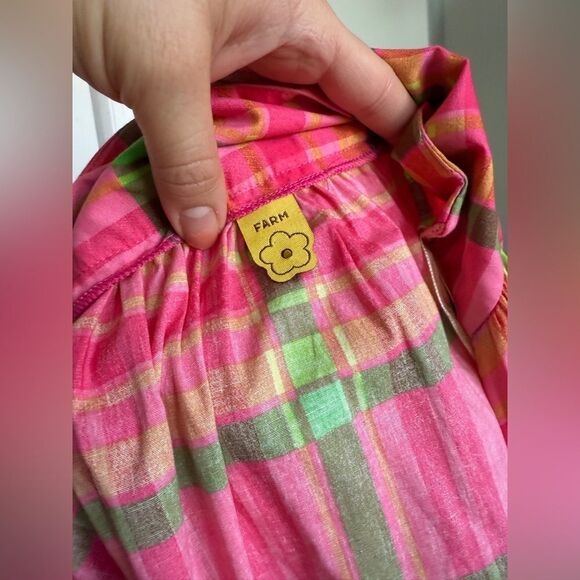 Vintage Y2K Farm Rio Coquette Girl Barbiecore Pink & Green Plaid Skirt with Bow - Picture 9 of 12